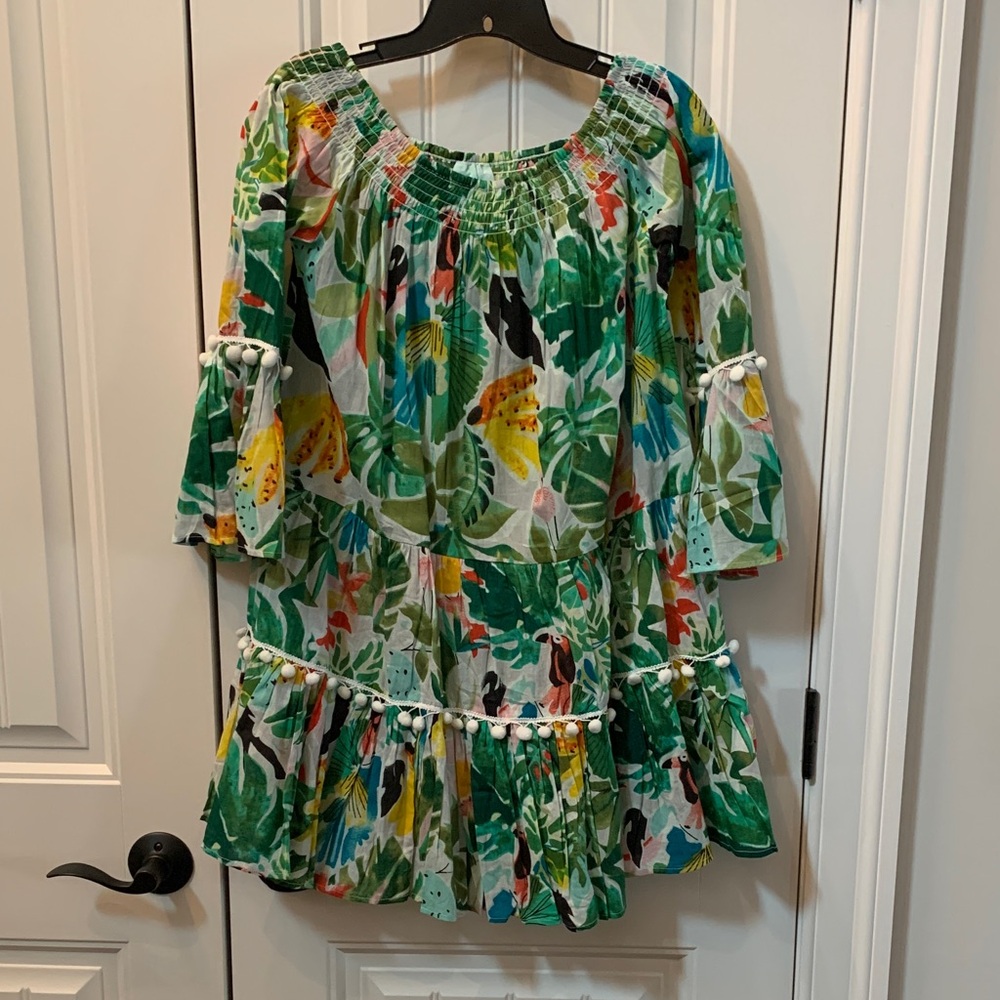 Tropical Green Pom-Trim Women's Swim Coverup